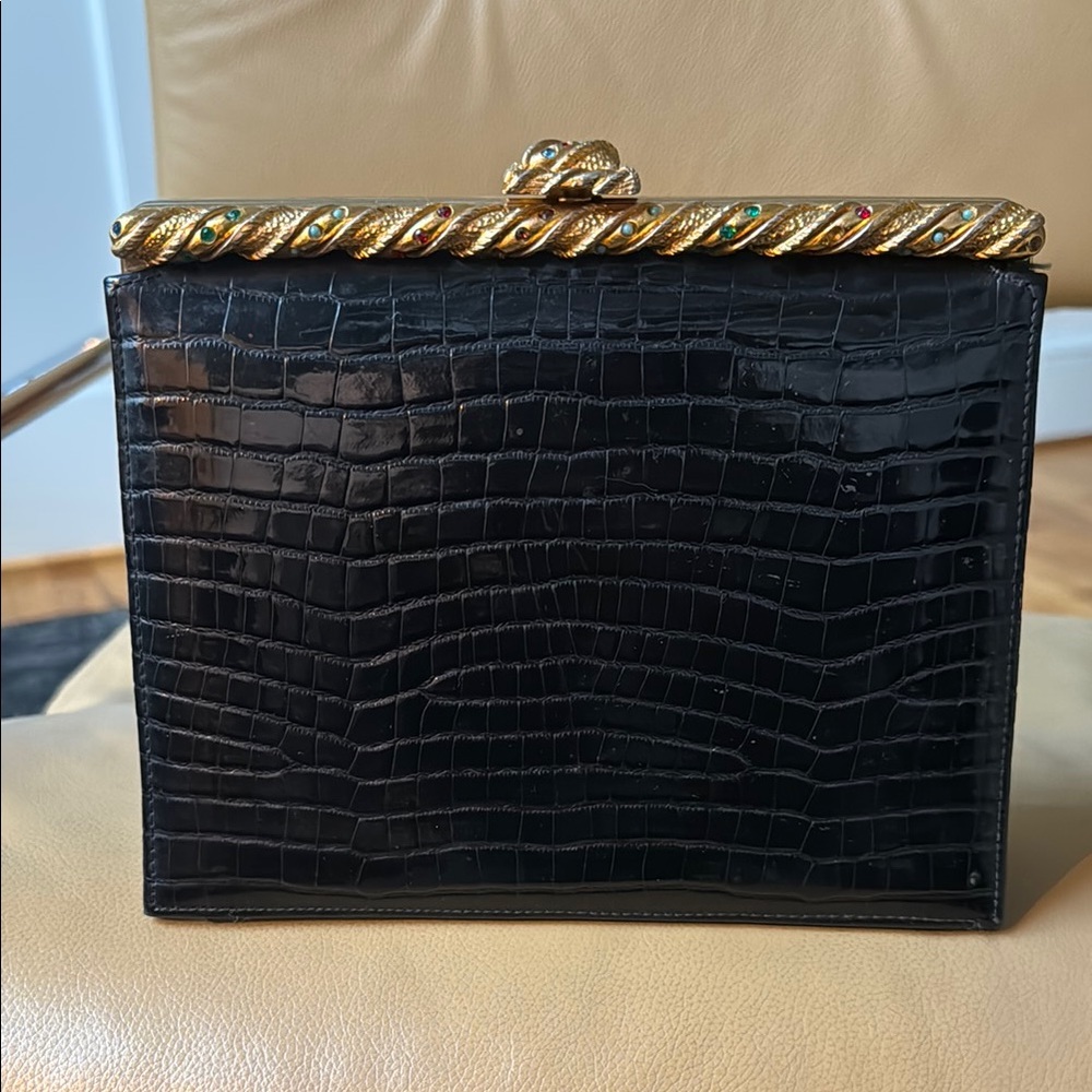 Elegant Black Crocodile Pattern Women Bag